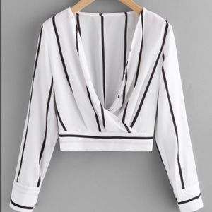 V Neckline Striped Surplice Crop Top